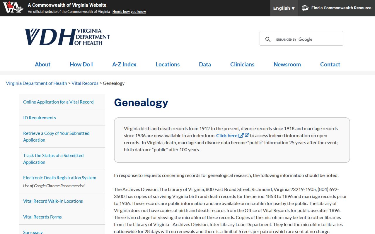 Cherry Hill residents directory Virginia vital record genealogy access