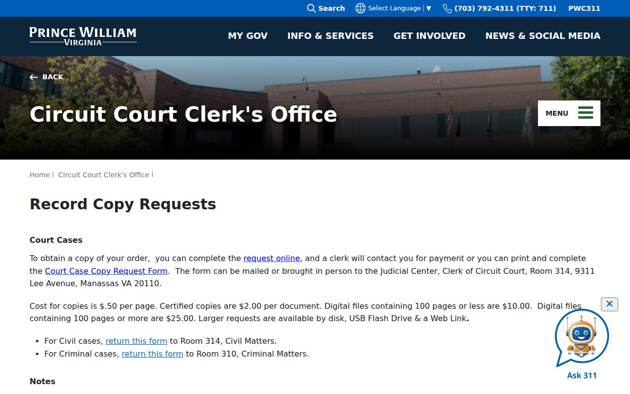 Cherry Hill residents directory Prince William court record copy request