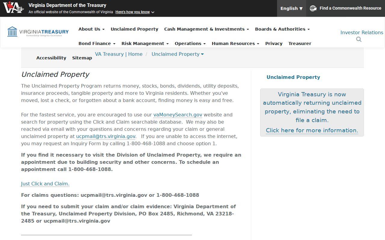 Cherry Hill residents directory Virginia unclaimed property search