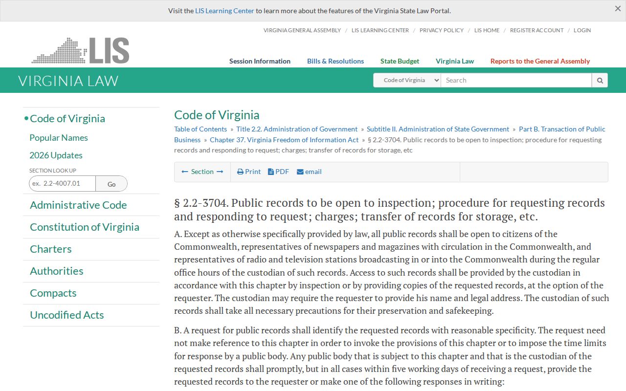 Cherry Hill residents directory Virginia FOIA procedure