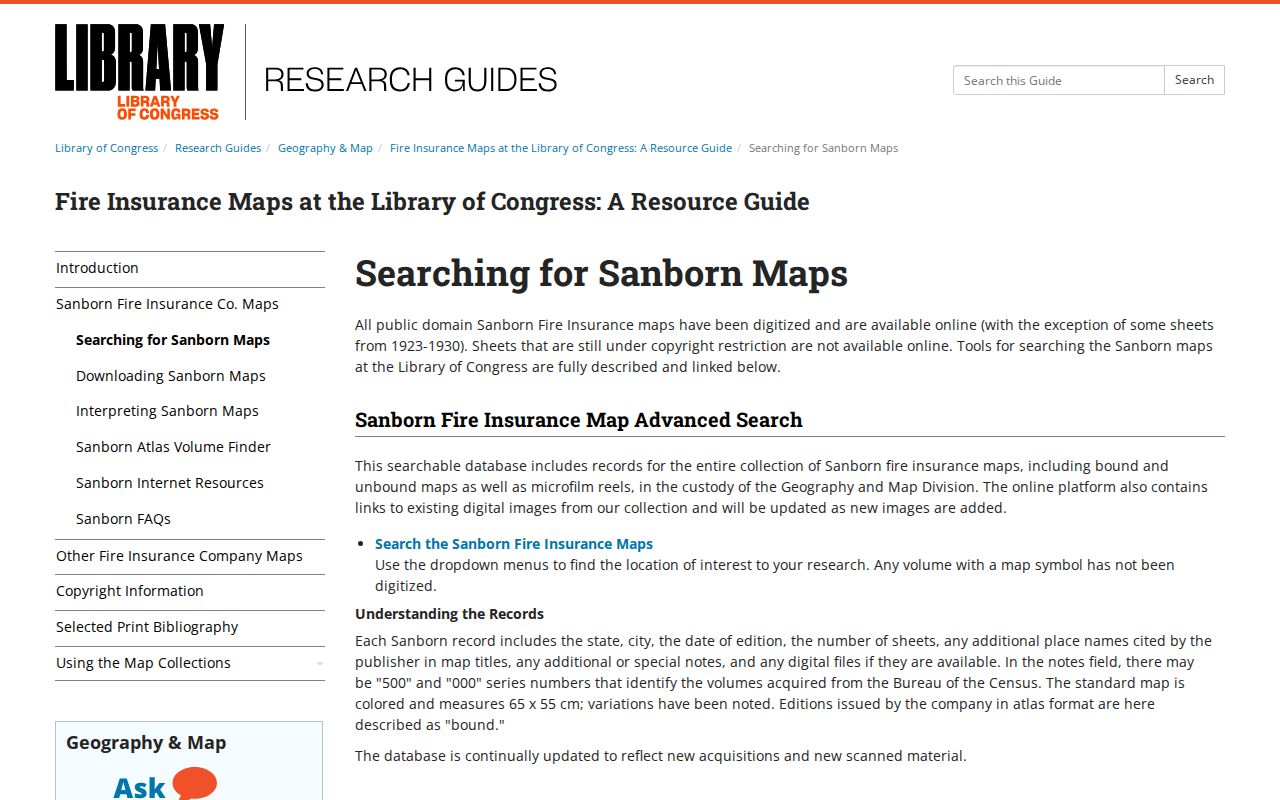 Cherry Hill previous residents map research using Library of Congress Sanborn guidance