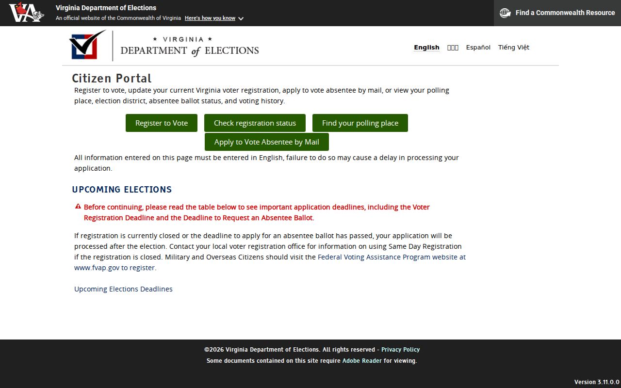 Cherry Hill resident lookup at the Virginia voter information portal